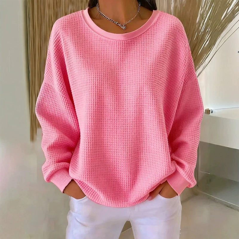 👚Seasonal Style - Waffle Texture Sweatshirt – Easy Breezy Fit &amp; Classic Style for Any Casual Look