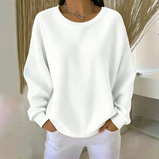 👚Seasonal Style - Waffle Texture Sweatshirt – Easy Breezy Fit &amp; Classic Style for Any Casual Look