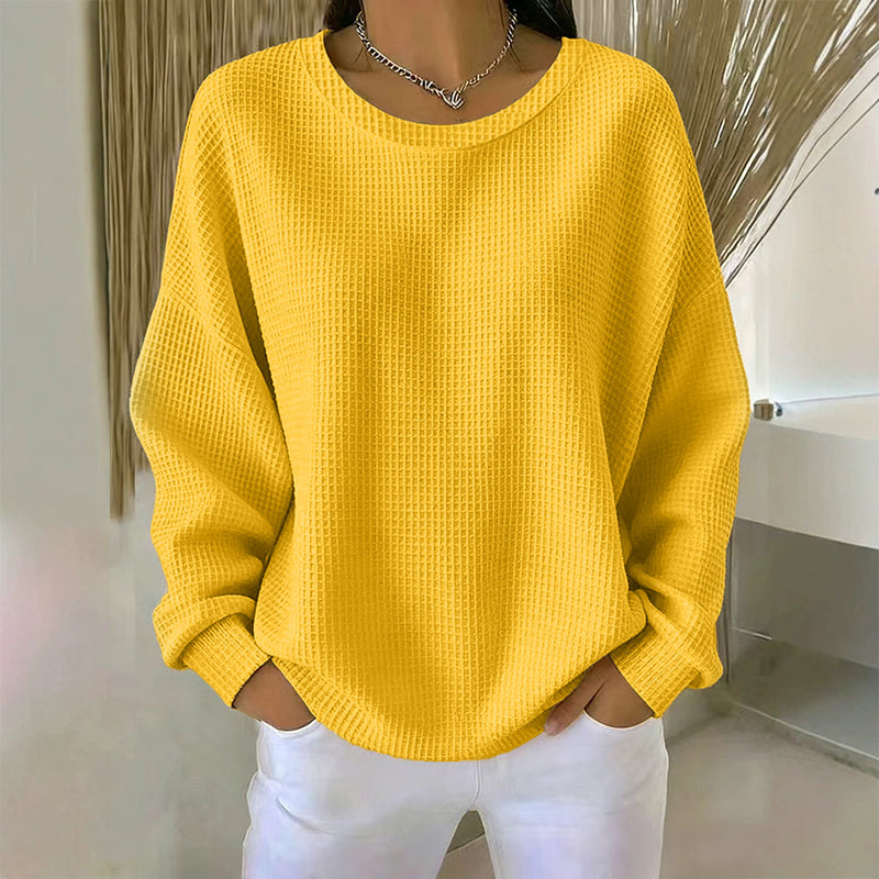 👚Seasonal Style - Waffle Texture Sweatshirt – Easy Breezy Fit &amp; Classic Style for Any Casual Look