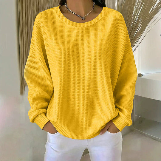 👚Seasonal Style - Waffle Texture Sweatshirt – Easy Breezy Fit &amp; Classic Style for Any Casual Look