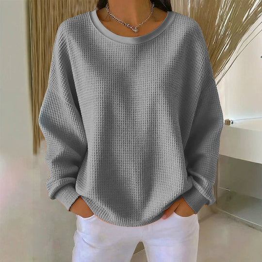 👚Seasonal Style - Waffle Texture Sweatshirt – Easy Breezy Fit &amp; Classic Style for Any Casual Look