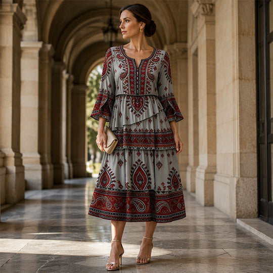 🌸Women’s Bohemian V-Neck Tiered Ruffle Dress