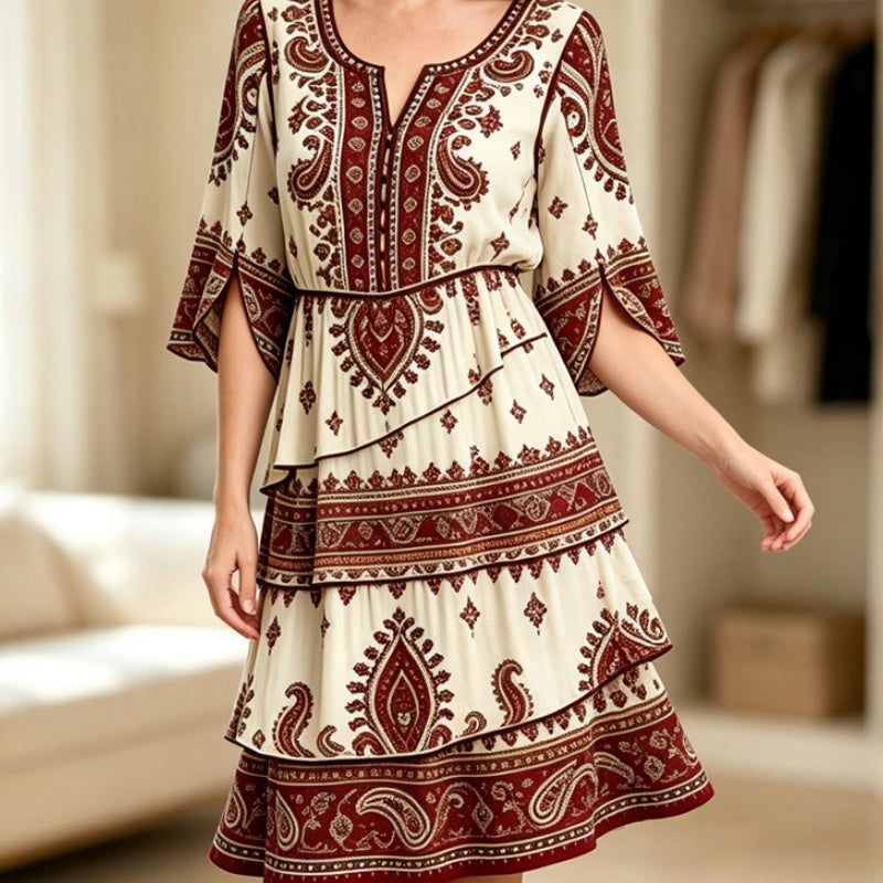 🌸Women’s Bohemian V-Neck Tiered Ruffle Dress