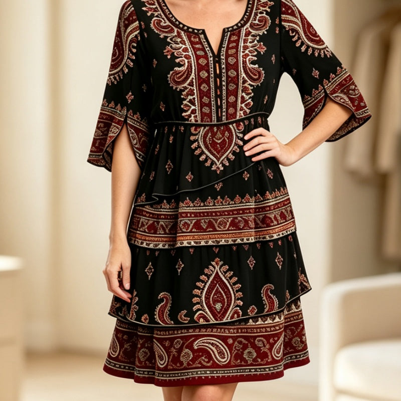 🌸Women’s Bohemian V-Neck Tiered Ruffle Dress