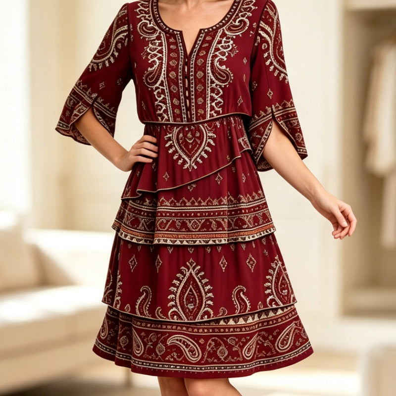 🌸Women’s Bohemian V-Neck Tiered Ruffle Dress