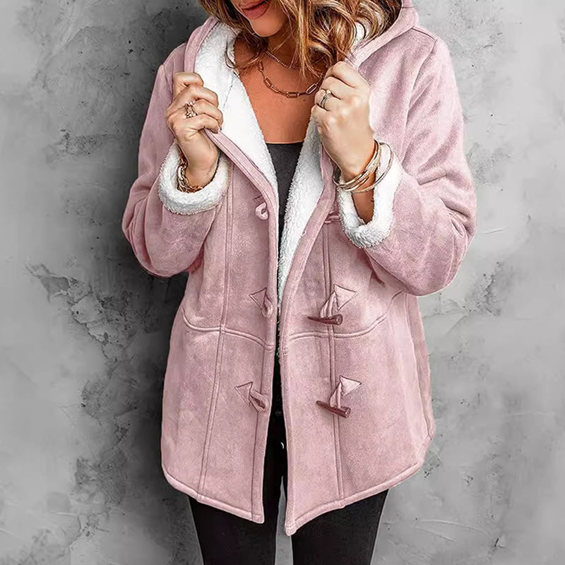 🧥Seasonal Style - Double-Breasted Hooded Coat – Soft Suede Outer &amp; Warm Lining for Commute or Outdoor Wear