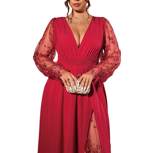 🌸 Women’s Elegant V Neck Lace Patchwork Maxi Dress – Elegant Feminine Style With Romantic Lace Details