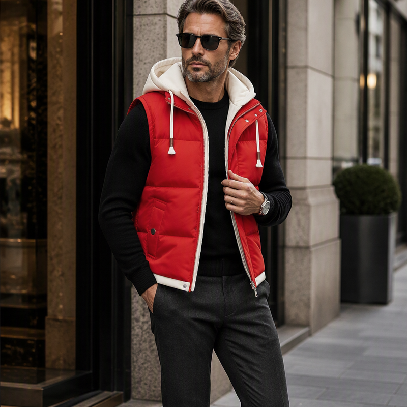 ❄️ Cold-Weather Comfort  🧥 Men’s Warm Hooded Puffer Vest