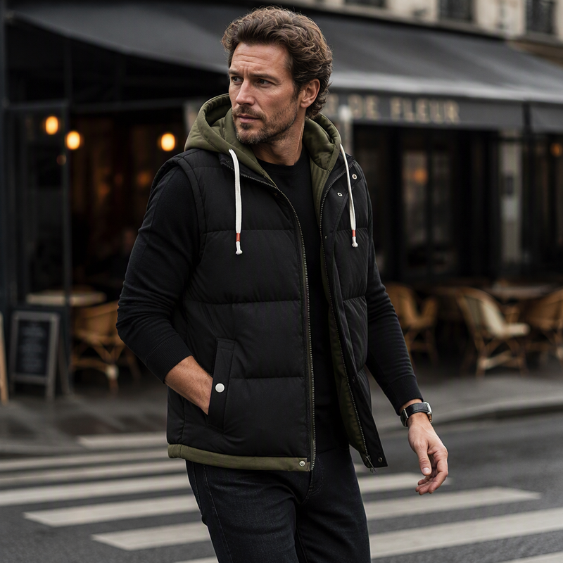 ❄️ Cold-Weather Comfort  🧥 Men’s Warm Hooded Puffer Vest