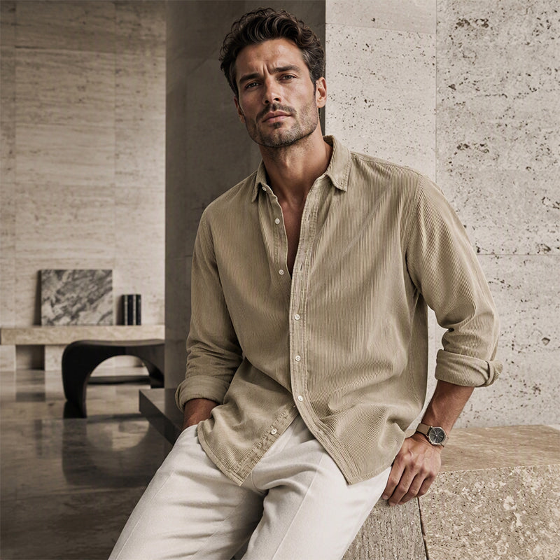 ✨ Timeless Comfort | Men's Relaxed-Fit Corduroy Button-Up Shirt