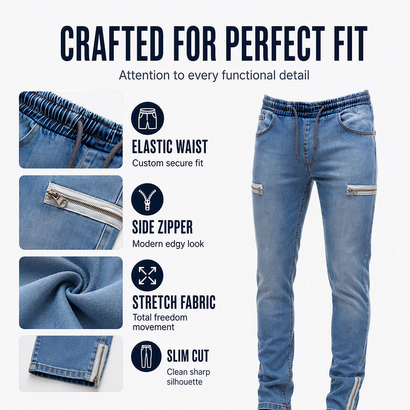 👖✨Bestseller - Slim-Fit Denim Joggers with Stretch Waist – Easy Pull-On Style &amp; Clean Tapered Look for Everyday Wear