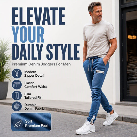 👖✨Bestseller - Slim-Fit Denim Joggers with Stretch Waist – Easy Pull-On Style &amp; Clean Tapered Look for Everyday Wear