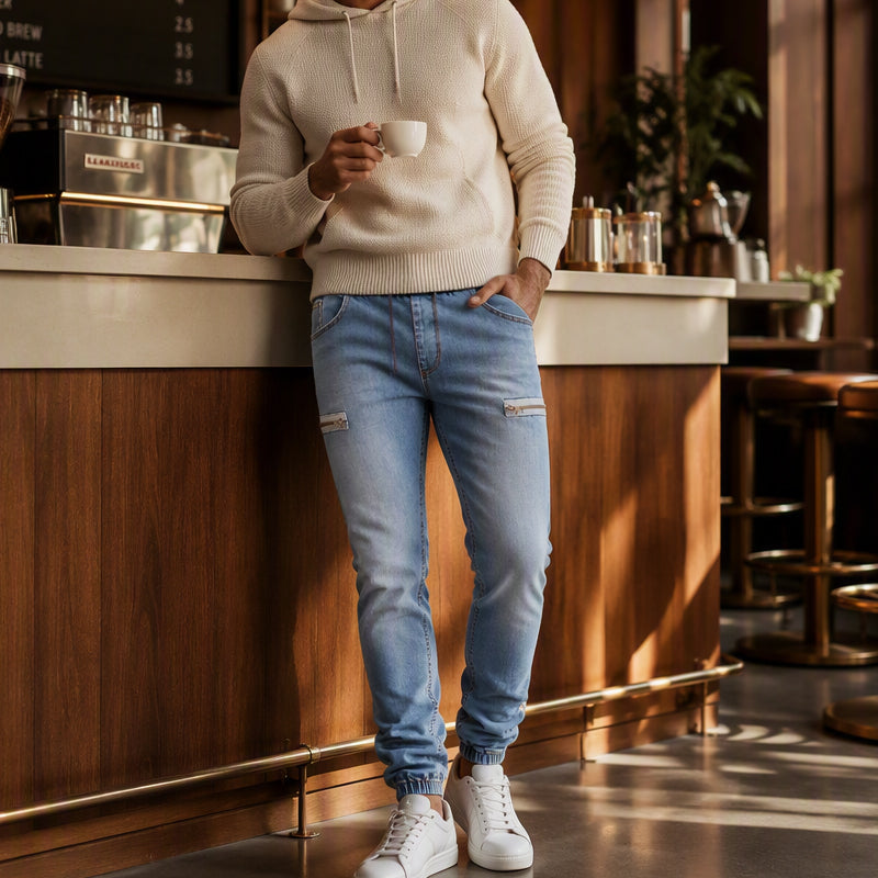 👖✨Bestseller - Slim-Fit Denim Joggers with Stretch Waist – Easy Pull-On Style &amp; Clean Tapered Look for Everyday Wear