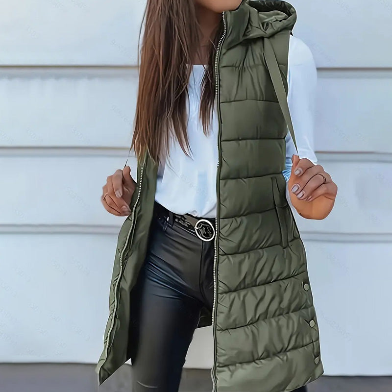 ✨ Women’s Zip-Up Long Puffer Vest – Cosy Warmth &amp; Flattering Everyday Style