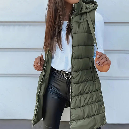 ✨ Women’s Zip-Up Long Puffer Vest – Cosy Warmth &amp; Flattering Everyday Style
