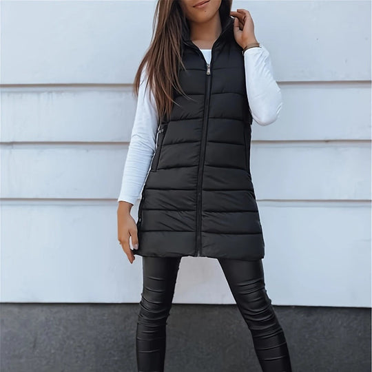 ✨ Women’s Zip-Up Long Puffer Vest – Cosy Warmth &amp; Flattering Everyday Style