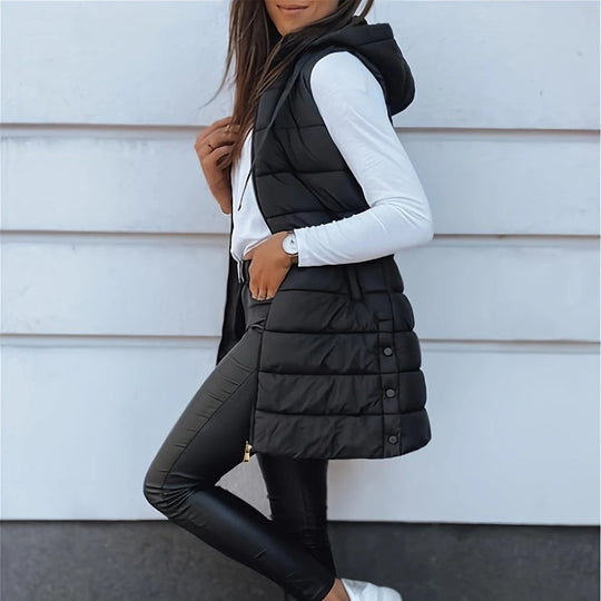 ✨ Women’s Zip-Up Long Puffer Vest – Cosy Warmth &amp; Flattering Everyday Style