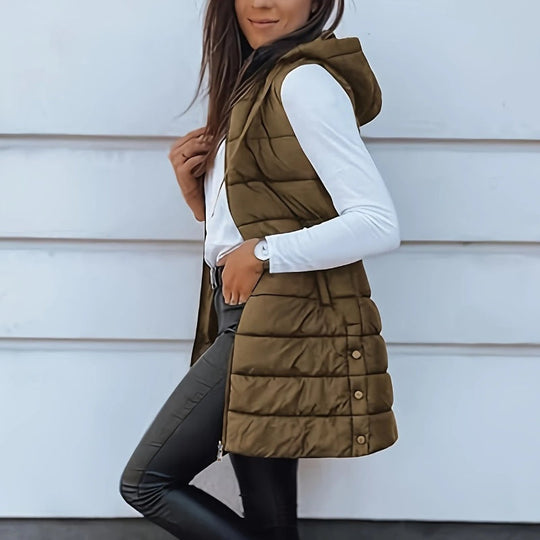 ✨ Women’s Zip-Up Long Puffer Vest – Cosy Warmth &amp; Flattering Everyday Style