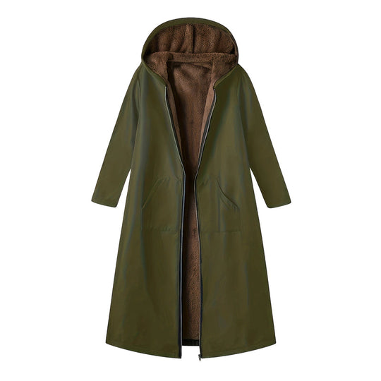 ✨👚Women’s Vintage Fuzzy-Lined Long Coat With Hood