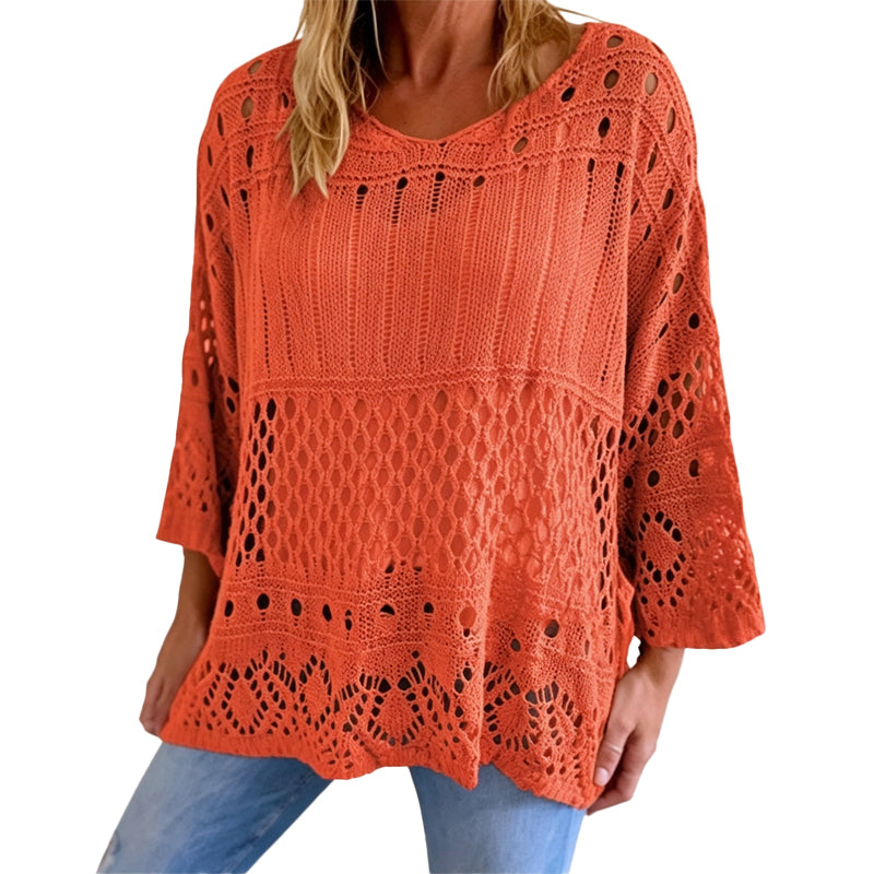 🌸 New Arrival | Women's Hollow-Out Crochet Relaxed Knit Sweater