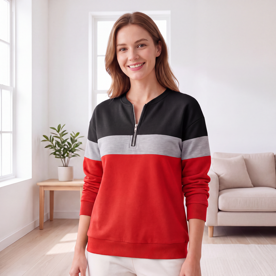 🎨 Bold Color-Block, Easy Half-Zip Style | Women&