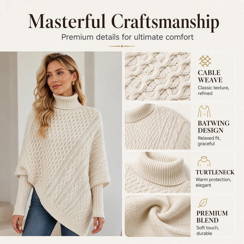 🧶 Rich Cable Texture, Relaxed Poncho Drape | Women&