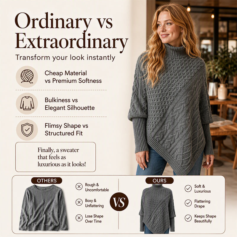 🧶 Rich Cable Texture, Relaxed Poncho Drape | Women&