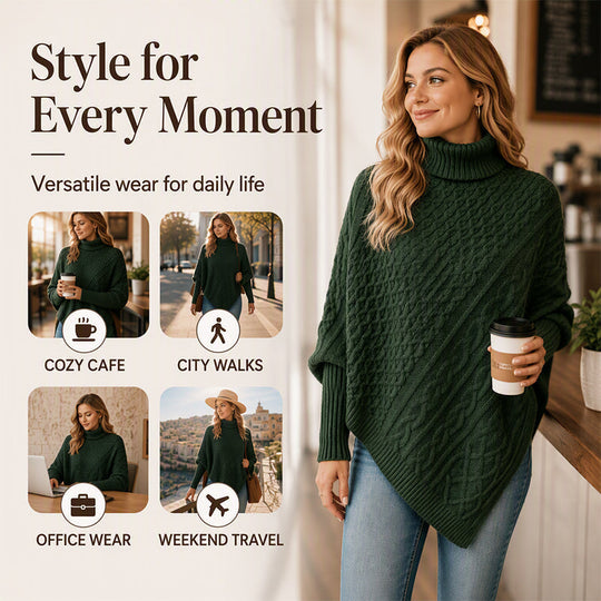 🧶 Rich Cable Texture, Relaxed Poncho Drape | Women&