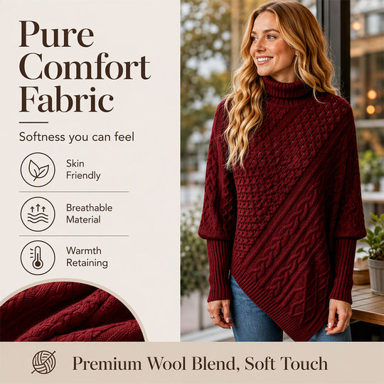 🧶 Rich Cable Texture, Relaxed Poncho Drape | Women&