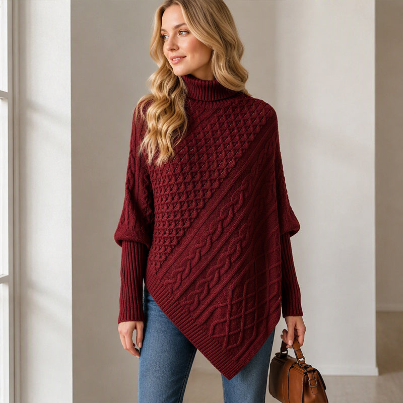 🧶 Rich Cable Texture, Relaxed Poncho Drape | Women&