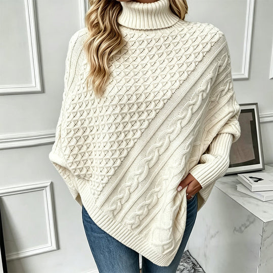 🧶 Rich Cable Texture, Relaxed Poncho Drape | Women&