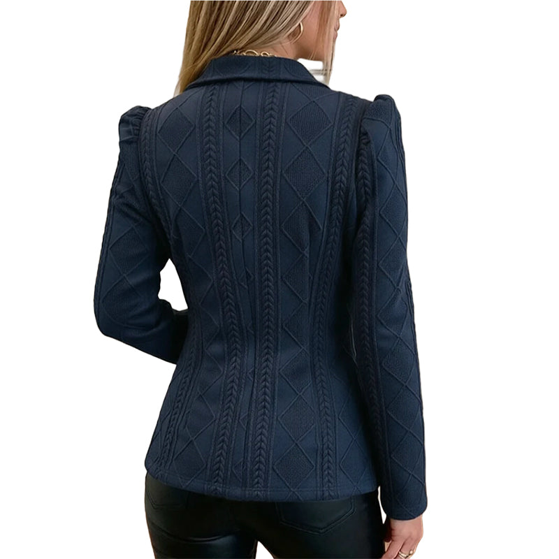 ✨ Polished Structure | Women’s Sculpted Blazer with Textured Detail &amp; Metallic Buttons