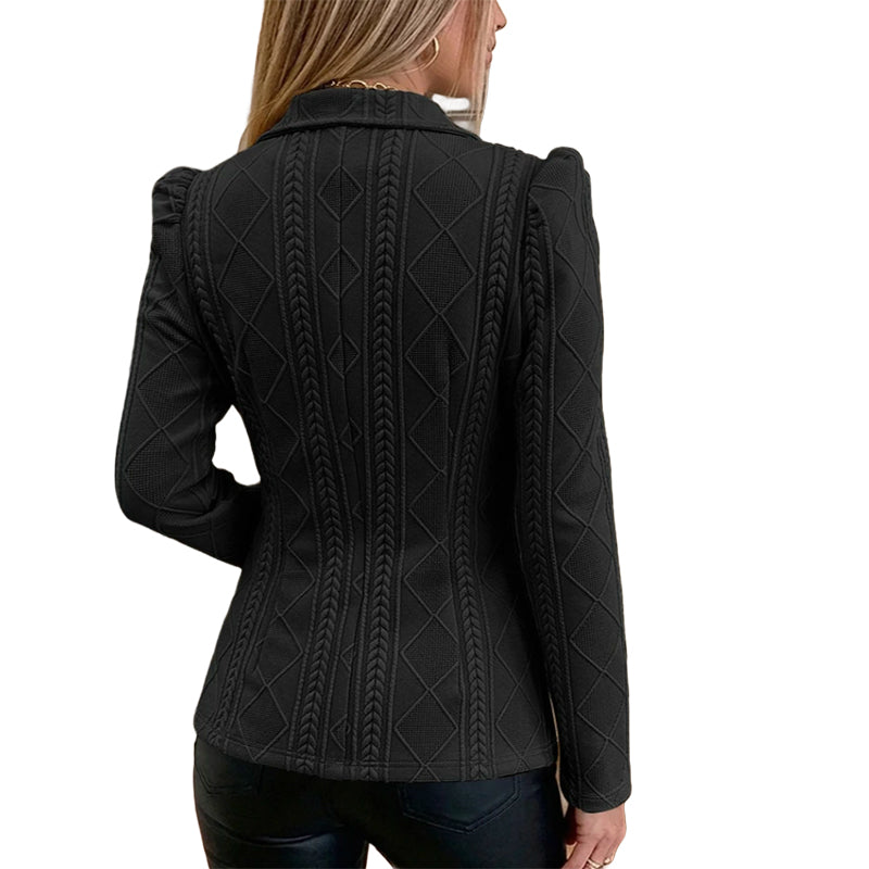 ✨ Polished Structure | Women’s Sculpted Blazer with Textured Detail &amp; Metallic Buttons