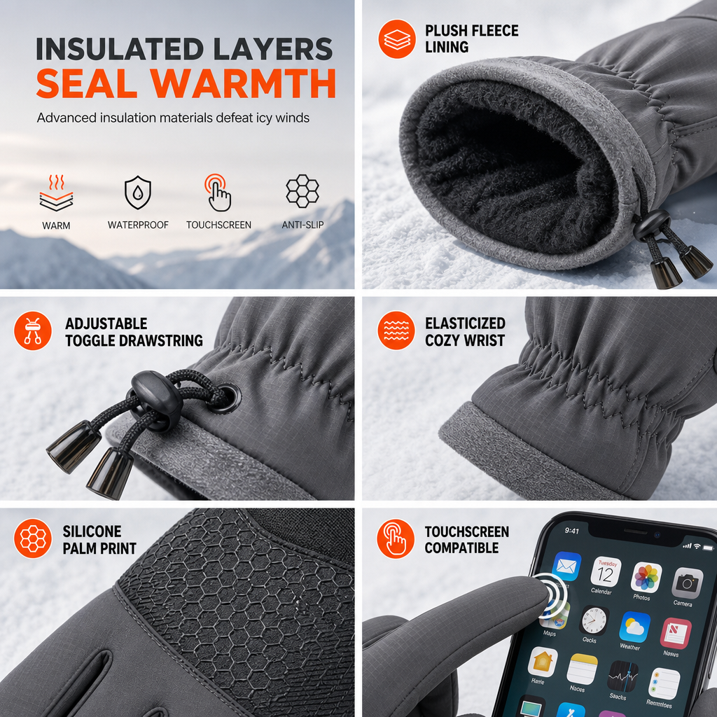 Winter Thermal Gloves for Men and Women Windproof Cold Resistant Touchscreen Non Slip Gloves for Cycling