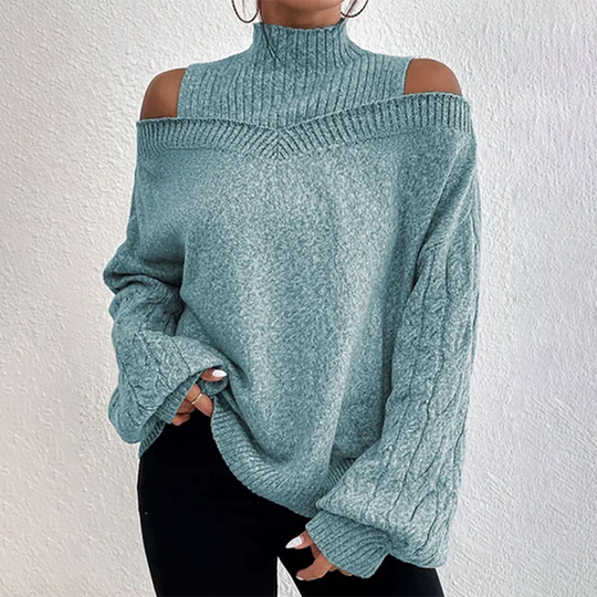 🍂🔥Women’s Fashion High Neck Off-Shoulder Knit Sweater
