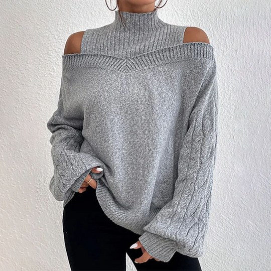 🍂🔥Women’s Fashion High Neck Off-Shoulder Knit Sweater