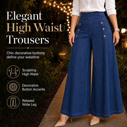 ⏰  💖Black Friday Mega Deal – 50% off!💖!✨High Waisted Wide Leg Stretch Denim Jeans with Decorative Buttons