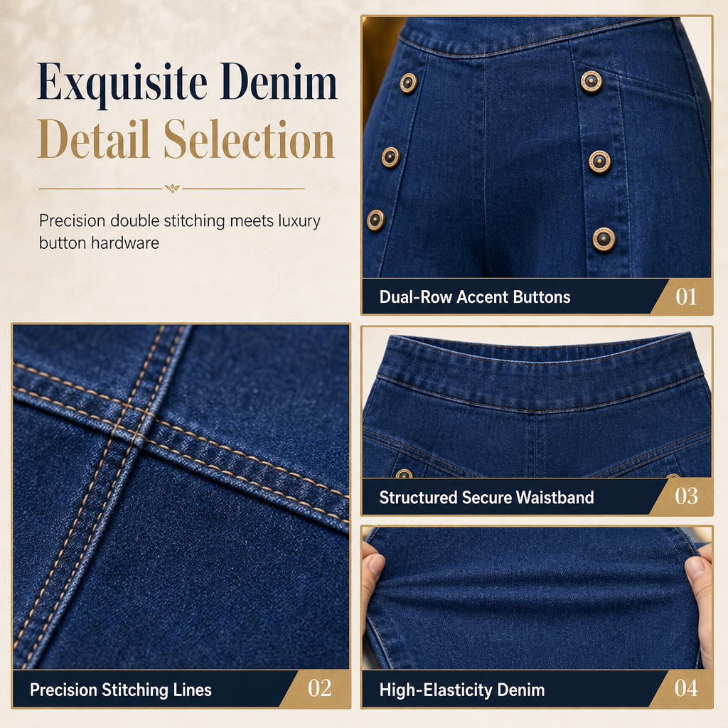 ⏰  💖Black Friday Mega Deal – 50% off!💖!✨High Waisted Wide Leg Stretch Denim Jeans with Decorative Buttons