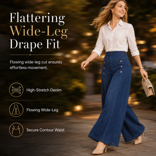 ⏰  💖Black Friday Mega Deal – 50% off!💖!✨High Waisted Wide Leg Stretch Denim Jeans with Decorative Buttons