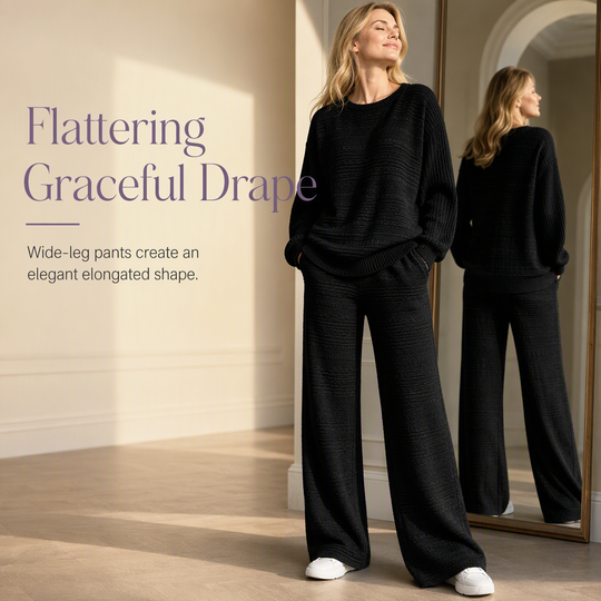 Buttery Soft Ribbed Knit Matching Outfit: Long Sleeve Top &amp; Pocketed Wide Leg Pants