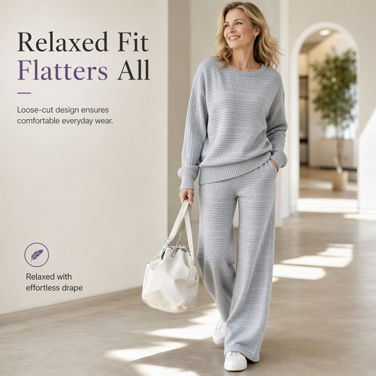 Buttery Soft Ribbed Knit Matching Outfit: Long Sleeve Top &amp; Pocketed Wide Leg Pants