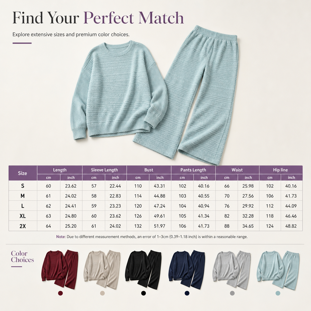 Buttery Soft Ribbed Knit Matching Outfit: Long Sleeve Top &amp; Pocketed Wide Leg Pants