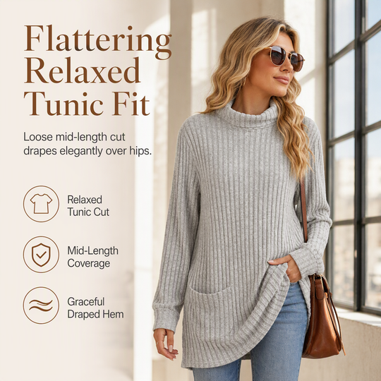 Women’s Loose-Fit Mock Neck Long-Sleeve T-Shirt