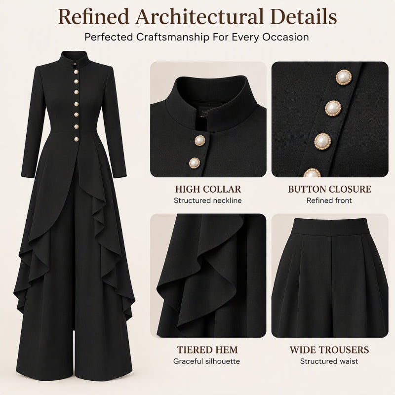 Women's Elegant Longline Coat and Wide-Leg Pants Set