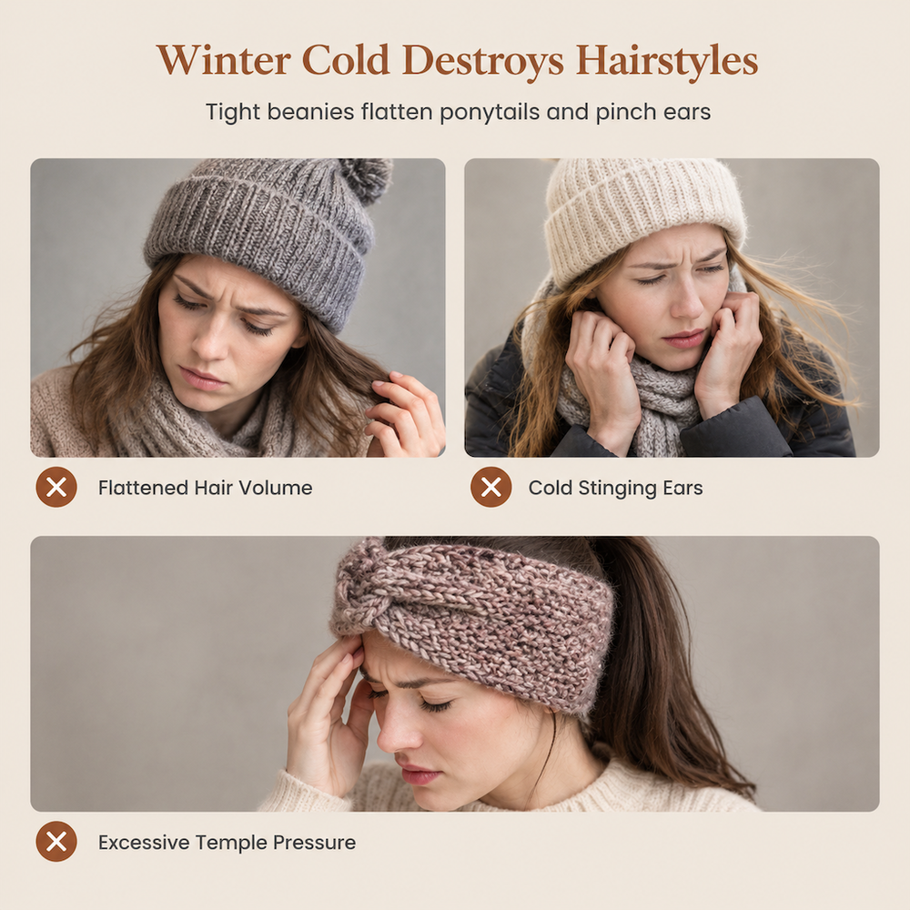 Women Winter Warm Knitted Ear Warmer Headband Wide Floral Hair Accessory（Buy 1 get 1 free）