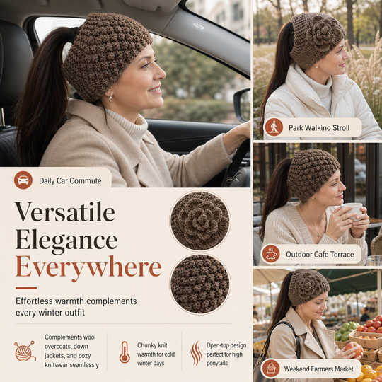 Women Winter Warm Knitted Ear Warmer Headband Wide Floral Hair Accessory（Buy 1 get 1 free）