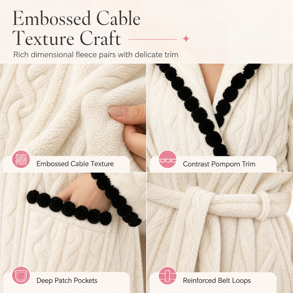 🎀 Thick Long Sleeve Knit Plush Bathrobe