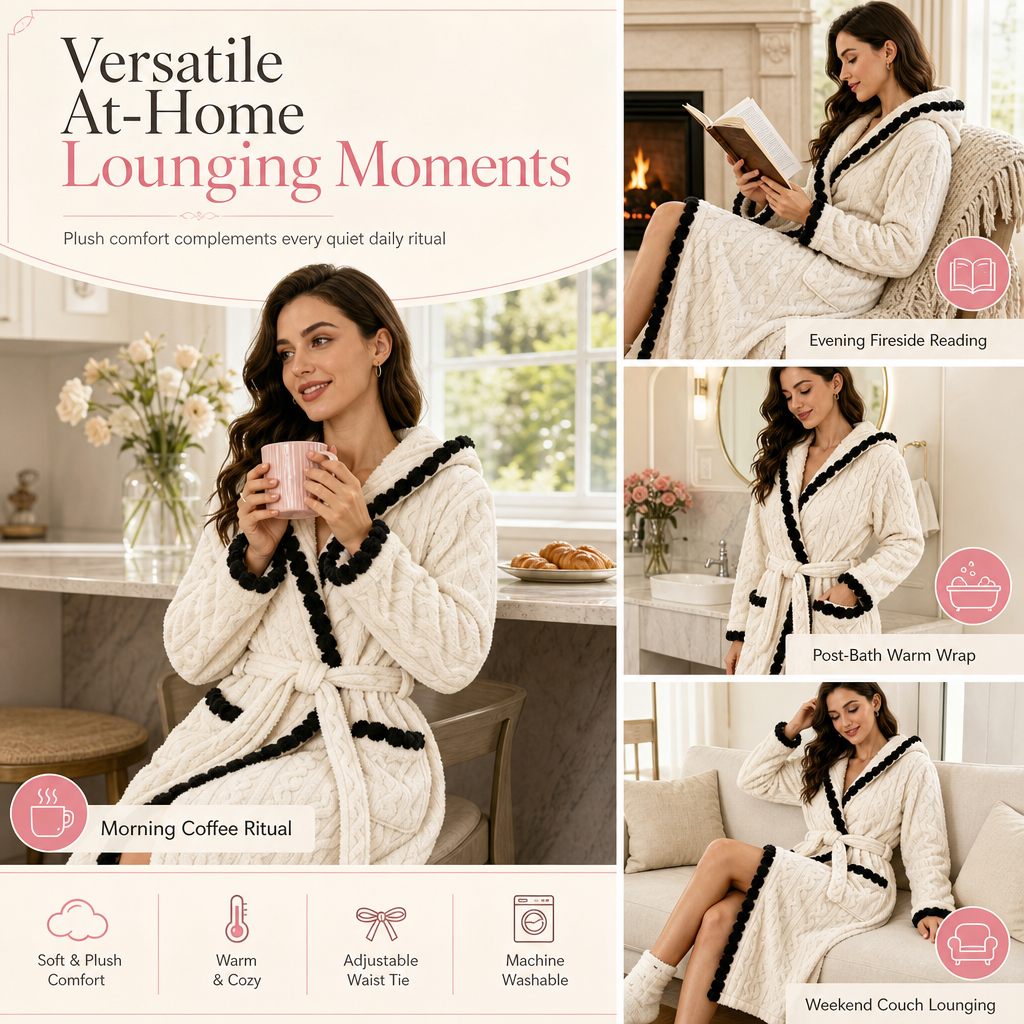 🎀 Thick Long Sleeve Knit Plush Bathrobe
