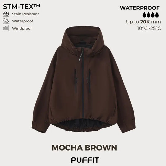 🧥Wide-Brim Hood💧Short Oversized Rain Jacket With Bubble Hem,Adjustable Cuffs